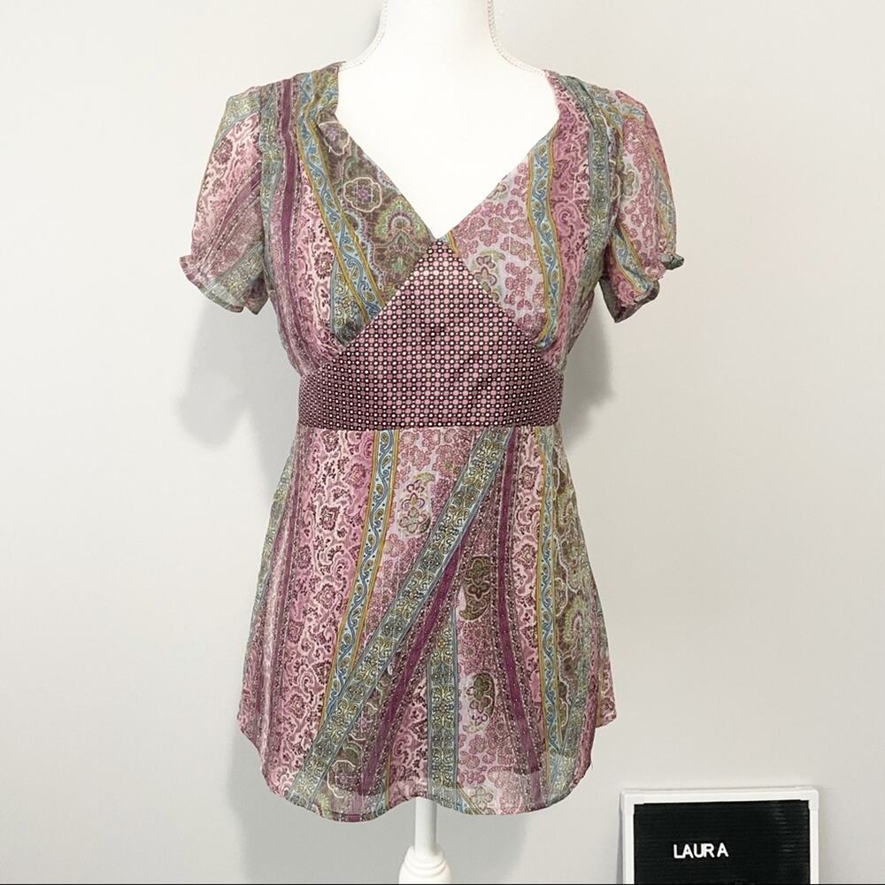 NY Collection purple paisley tie back blouse small flowy